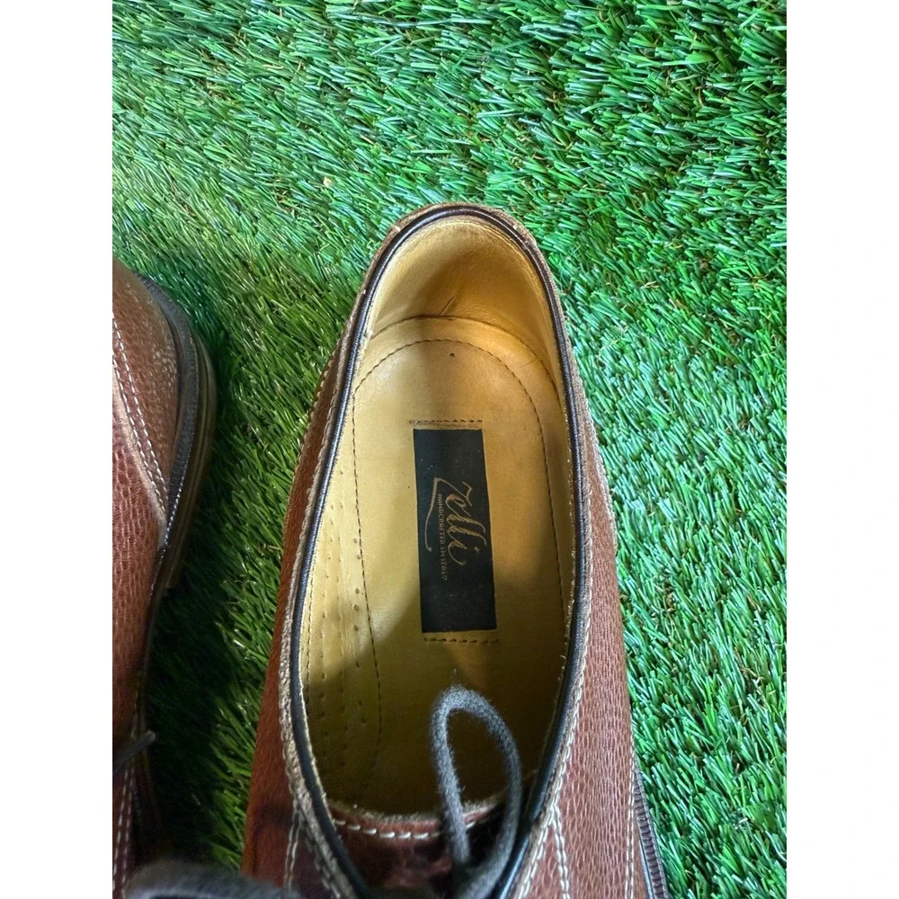 Zelli‎ Brown Pebbled Leather Oxford Split Toe Shoes Mens 8.5 M Made in Italy